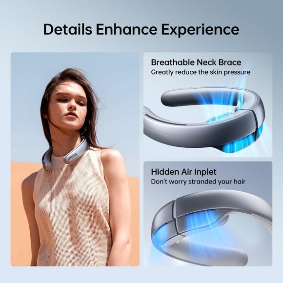 JISULIFE 100 Speeds Portable Neck Fan Bladeless Wearable Cooling Fan 5000mAh LED - Picture 6 of 15